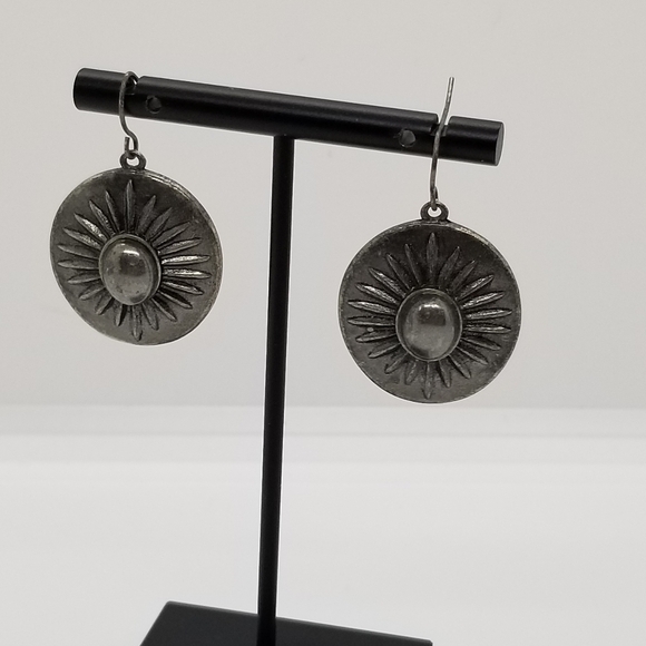 silver tone starburst dangle earrings - Picture 1 of 5